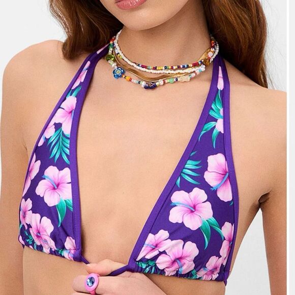 Frankies Bikinis Harlow Shine Halter Top & Tia Satin Bottom Purple Hibiscus LRG - Picture 6 of 14